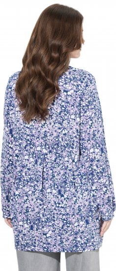 Ulla Popken Allover Printed Pleated Long Sleeve Tee Dark Blue - Tiskana majica za žene - 