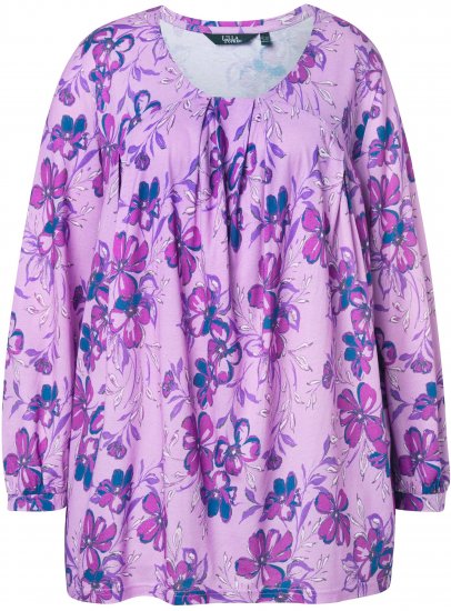 Ulla Popken Allover Printed Pleated Long Sleeve Tee Lavender - Tiskana majica za žene - 