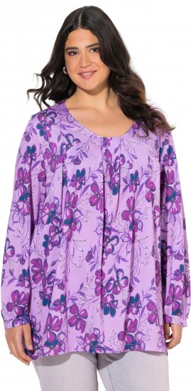 Ulla Popken Allover Printed Pleated Long Sleeve Tee Lavender - Tiskana majica za žene - 