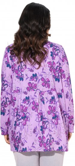 Ulla Popken Allover Printed Pleated Long Sleeve Tee Lavender - Tiskana majica za žene - 