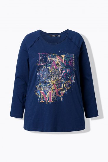 Ulla Popken Inverted Seam Long Sleeve Graphic Tee Ink Blue - Majice - 