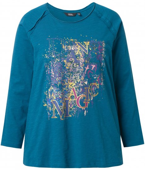 Ulla Popken Inverted Seam Long Sleeve Graphic Tee Teal - Tiskana majica za žene - 