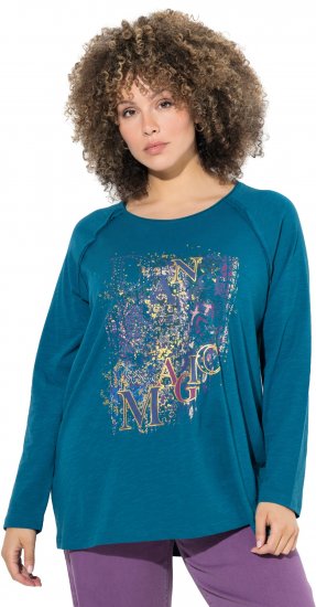 Ulla Popken Inverted Seam Long Sleeve Graphic Tee Teal - Tiskana majica za žene - 