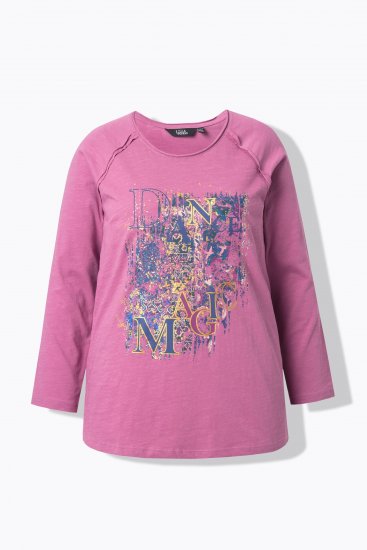 Ulla Popken Inverted Seam Long Sleeve Graphic Tee Dark Rose - Tiskana majica za žene - 