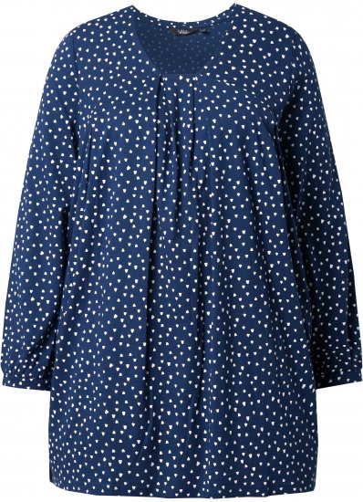 Ulla Popken Pleated Confetti Print Long Sleeve Tee Ink Blue - Tiskana majica za žene - 