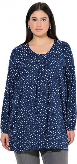Ulla Popken Pleated Confetti Print Long Sleeve Tee Ink Blue - Tiskana majica za žene - 