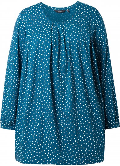 Ulla Popken Pleated Confetti Print Long Sleeve Tee Teal - Tiskana majica za žene - 