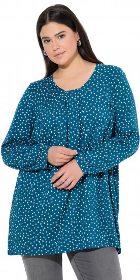 Ulla Popken Pleated Confetti Print Long Sleeve Tee Teal - Tiskana majica za žene - 