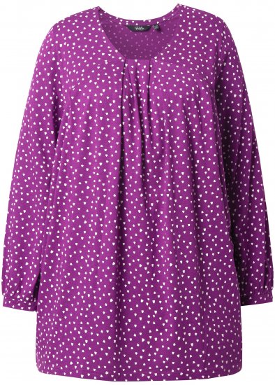 Ulla Popken Pleated Confetti Print Long Sleeve Tee Light Plum - Tiskana majica za žene - 