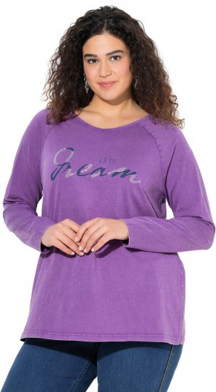 Ulla Popken Dream Rhinestone Lettering Long Sleeve Tee Light Plum - Tiskana majica za žene - 