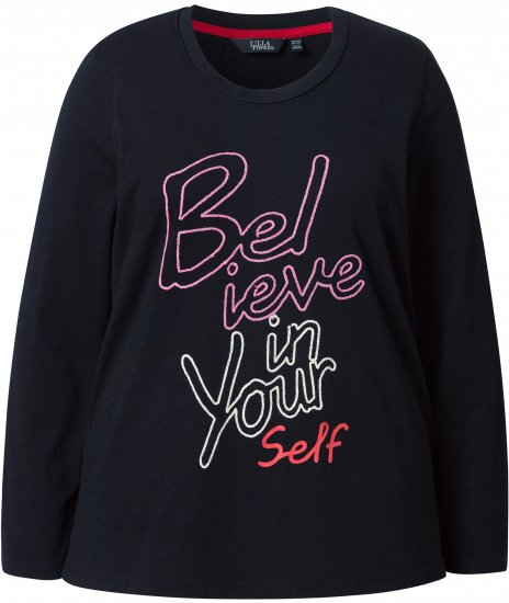 Ulla Popken Motivational Graphic Long Sleeve Tee Black - Tiskana majica za žene - 