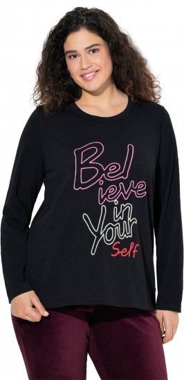 Ulla Popken Motivational Graphic Long Sleeve Tee Black - Tiskana majica za žene - 