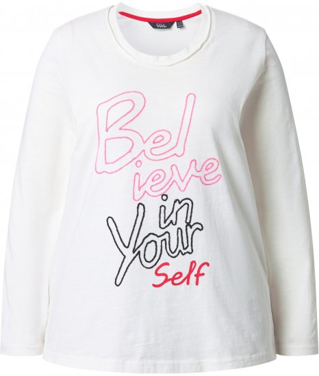 Ulla Popken Motivational Graphic Long Sleeve Tee Off-White - Tiskana majica za žene - 
