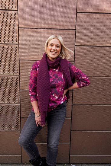 Ulla Popken Abstract Print Long Sleeve Tee Dark Ruby - Tiskana majica za žene - 
