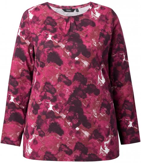 Ulla Popken Abstract Print Long Sleeve Tee Dark Ruby - Tiskana majica za žene - 