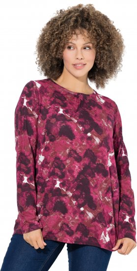 Ulla Popken Abstract Print Long Sleeve Tee Dark Ruby - Tiskana majica za žene - 