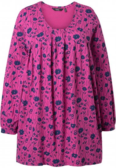Ulla Popken Pleated Long Sleeve Floral Knit Tunic Summer Berry - Tiskana majica za žene - 