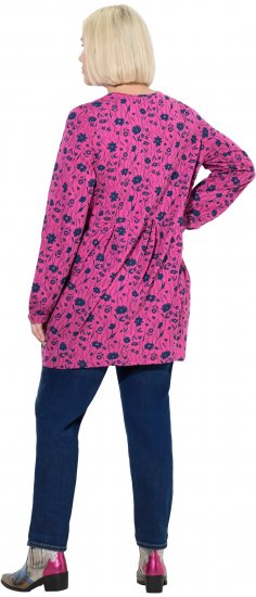 Ulla Popken Pleated Long Sleeve Floral Knit Tunic Summer Berry - Tiskana majica za žene - 