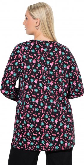 Ulla Popken Peppermint Tree V-Neck Holiday Cotton Long Sleeve Knit Tunic Black - Tiskana majica za žene - 