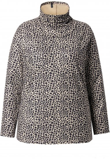 Ulla Popken Leopard Print Long Sleeve Ski Tee Black - Tiskana majica za žene - 