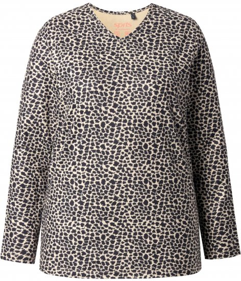 Ulla Popken Leopard Print Long Sleeve Ski Tee Black - Tiskana majica za žene - 