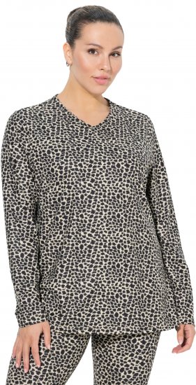 Ulla Popken Leopard Print Long Sleeve Ski Tee Black - Tiskana majica za žene - 