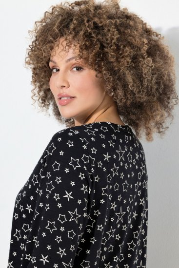 Ulla Popken Allover Printed Long Sleeve Tee Black - Tiskana majica za žene - Ženske majice s printom