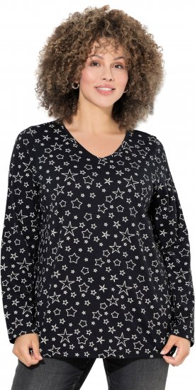 Ulla Popken Allover Printed Long Sleeve Tee Black - Tiskana majica za žene - 