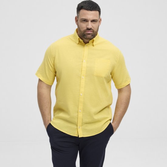 North Latitude Shirt Linen Cotton Short Sleeve Yellow - Košulje - Muške Košulje Veliki Brojevi