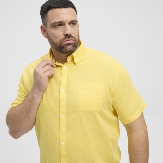 North Latitude Shirt Linen Cotton Short Sleeve Yellow - Košulje - Muške Košulje Veliki Brojevi