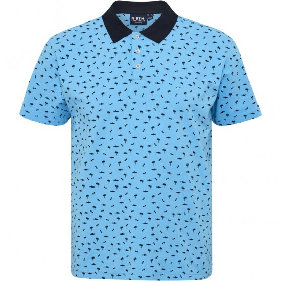 North Latitude Polo Pique Printed Turquoise - Polo majice - Muške Polo Majice Veliki Brojevi