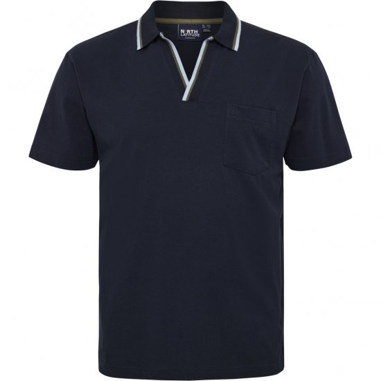 North Latitude Polo Pique V-Neck Navy - Polo majice - Muške Polo Majice Veliki Brojevi