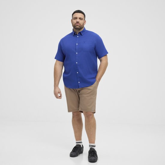 North Latitude Shirt Linen Cotton Short Sleeve Blue - Košulje - Muške Košulje Veliki Brojevi