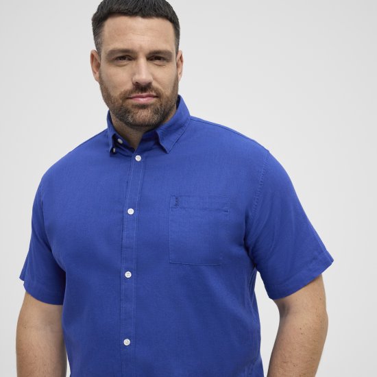 North Latitude Shirt Linen Cotton Short Sleeve Blue - Košulje - Muške Košulje Veliki Brojevi