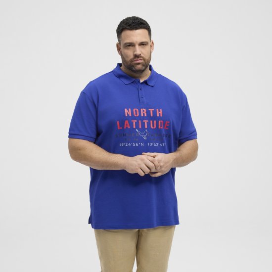 North Latitude Polo Pique Print Short Sleeve Cobalt Blue - Polo majice - Muške Polo Majice Veliki Brojevi