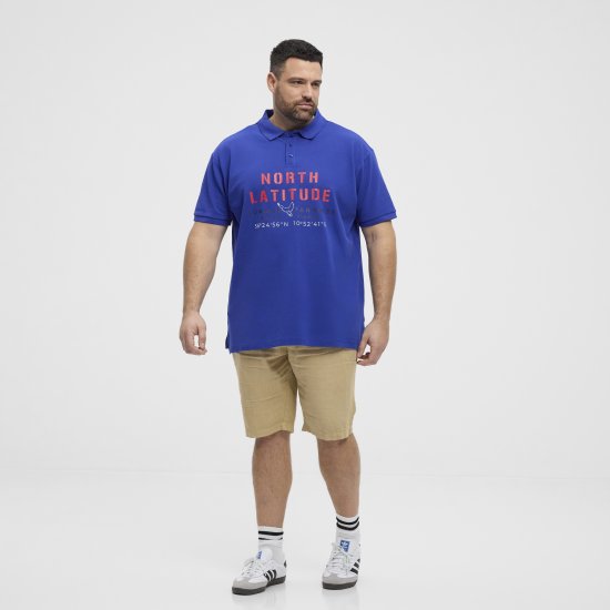 North Latitude Polo Pique Print Short Sleeve Cobalt Blue - Polo majice - Muške Polo Majice Veliki Brojevi