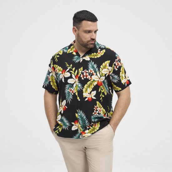 North Latitude Shirt Short Sleeve Printed Allover Black - Košulje - Muške Košulje Veliki Brojevi
