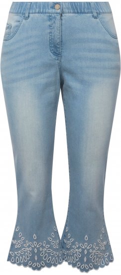 Ulla Popken Cropped Flared Eyelet Jeans Light Blue - Traperice & Hlače u Velikim Veličinama – Plus Size - 