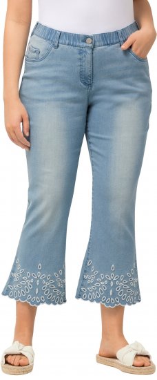 Ulla Popken Cropped Flared Eyelet Jeans Light Blue - Traperice & Hlače u Velikim Veličinama – Plus Size - 