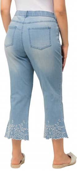 Ulla Popken Cropped Flared Eyelet Jeans Light Blue - Traperice & Hlače u Velikim Veličinama – Plus Size - 