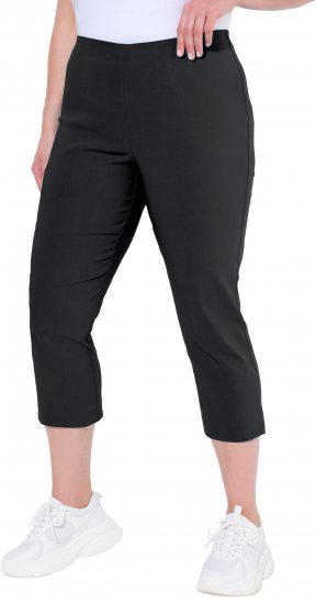 Ulla Popken Stretch Basic Bengaline Capri Pants Black - Traperice & Hlače u Velikim Veličinama – Plus Size - 