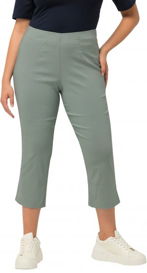 Ulla Popken Stretch Basic Bengaline Capri Pants Light Moss Green - Traperice & Hlače u Velikim Veličinama – Plus Size - 