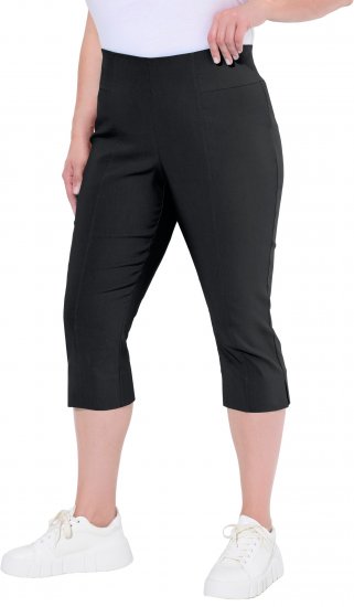 Ulla Popken Bengaline Elastic Waist Stretch Capri Pants Black - Traperice & Hlače u Velikim Veličinama – Plus Size - 