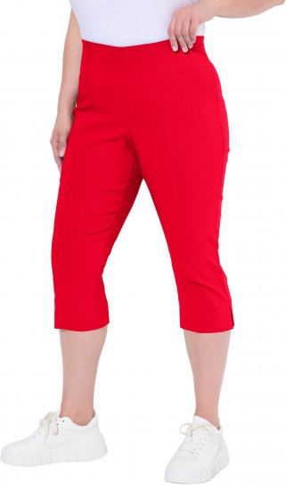 Ulla Popken Bengaline Elastic Waist Stretch Capri Pants Red - Traperice & Hlače u Velikim Veličinama – Plus Size - 