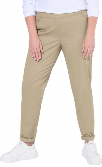 Ulla Popken Chino Elastic Waist Stretch Cotton Pants Brown - Traperice & Hlače u Velikim Veličinama – Plus Size - 