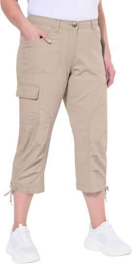Ulla Popken Stretch Cotton Cargo Crop Pants Beige - Traperice & Hlače u Velikim Veličinama – Plus Size - 
