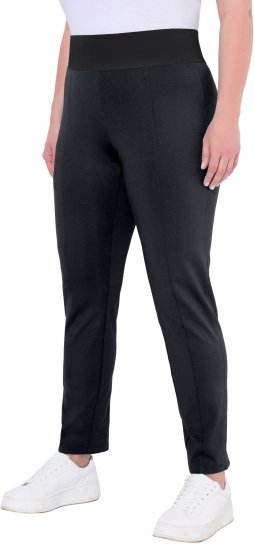 Ulla Popken Slim Leg Sienna Fit Ponte Stretch Knit Pants Black - Traperice & Hlače u Velikim Veličinama – Plus Size - 