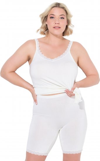 Ulla Popken Lace Hem Stretch Viscose Knit Bicycle Length Lounge Shorts White - Traperice & Hlače u Velikim Veličinama – Plus Size - 
