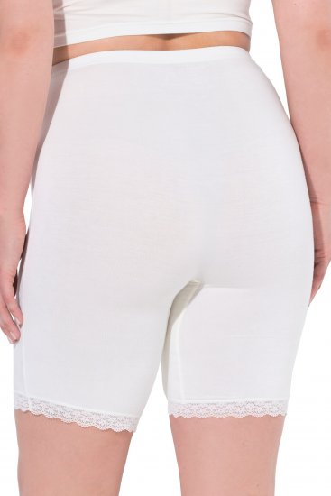 Ulla Popken Lace Hem Stretch Viscose Knit Bicycle Length Lounge Shorts White - Traperice & Hlače u Velikim Veličinama – Plus Size - 