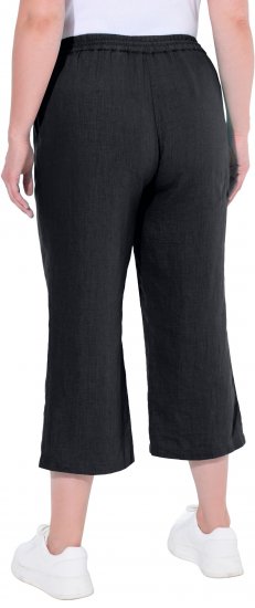 Ulla Popken Cool Linen Elastic Waist Capri Pants Black - Traperice & Hlače u Velikim Veličinama – Plus Size - 